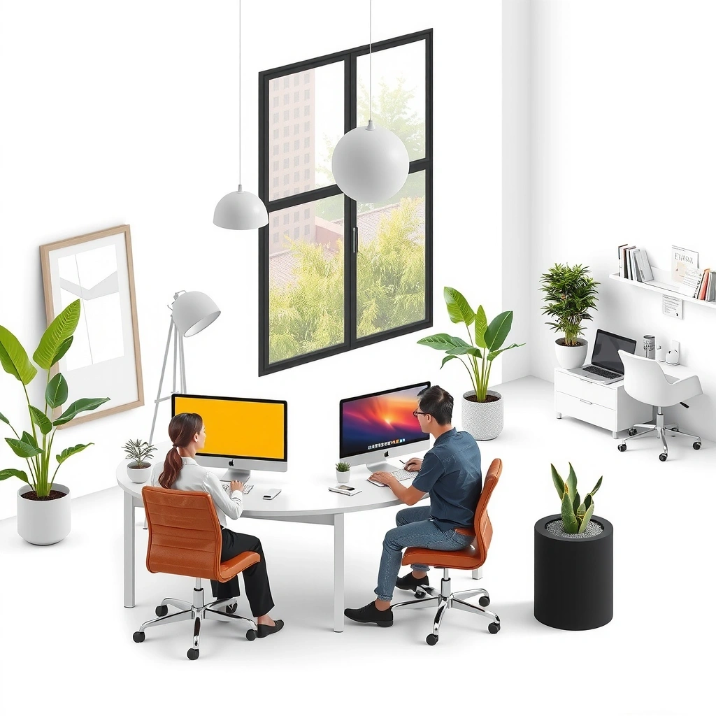 Professional web design team collaboration in modern office